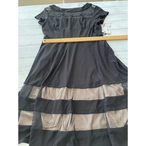 R&M Richards Petite Mesh panel black petite dress 6P mesh sheer gown - Picture 4 of 5